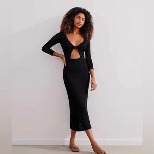 ViX Paula Hermanny Black Ana Mid Length Cover Up Dress Women’s Size S NWT